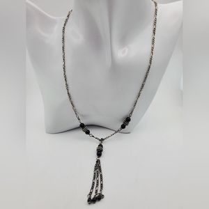 Marks and Spencer tassel black‎ beaded necklace N0932